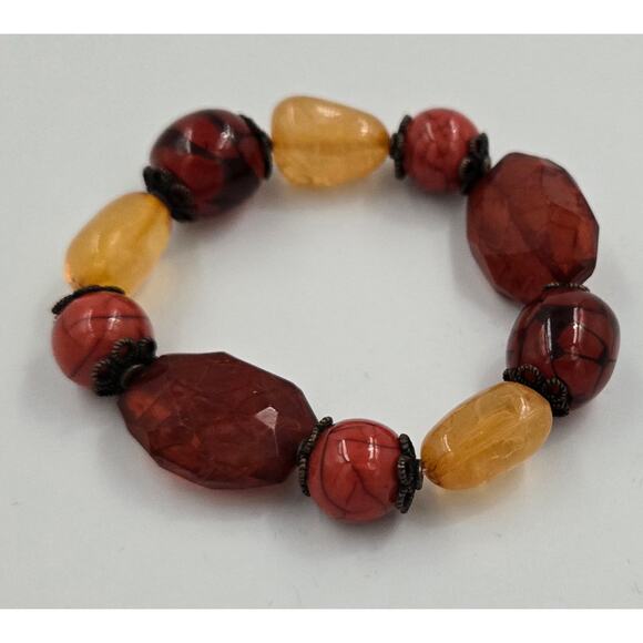 Red Orange and Yellow Bead Stretchy Bracelet - Picture 1 of 5